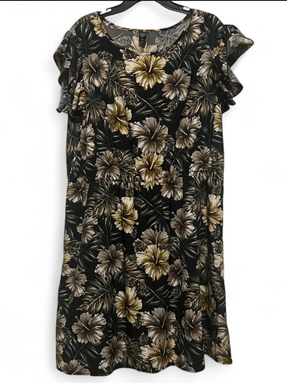 SHEIN Curve Black Hibiscus Midi Dress